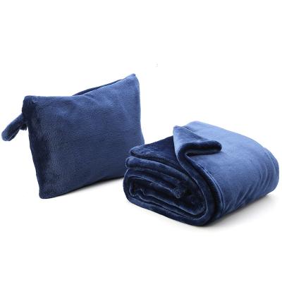 China Anti-pilling 2 in 1 Airplane Blanket with Soft Bag Pillowcase Hand Luggage Belt, Travel Blanket and Pillow Set for sale