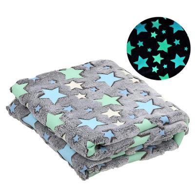 China Anti-pilling luminous blanket with stars plush fleece super soft glow in dark blanket for teens gift for sale