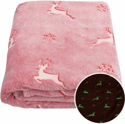 China Anti-pilling glow in the dark pink unicorn pattern magic luminous blanket for kids for sale