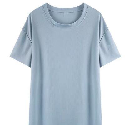 China Breathable Women Sleep Tops Short Sleeve Long Round Neck Simple Comfortable Nightgown for sale