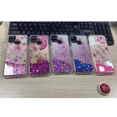 China Bling Shockproof Liquid Water Cover Glitter Shine Mobile Phone Case Cover Quicksand Cases For Samsung A12 FANTASY FLOWER COVER for sale