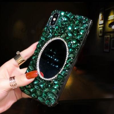 China Luxury Shockproof Diamond Cover With Makeup Mirror For Apple i Phone 13 Series Rhinestone Bling Case for sale