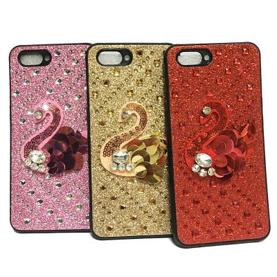 China Bling rhinestone case anti-fall swan crystal diamond mobile leather case smart phone case shinny leather cover for itel P37 POP5 SPARK 7 for sale