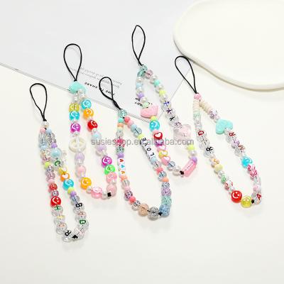 China Unique Phone Chains For Phone Handmade Colorful Lanyard Wrist Strap Women Cell Decoration Jewelry The Beautiful for sale