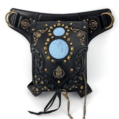 China Fashion Steampunk Retro Waist Backpack Women Motorcycling Waist Leg Leather Bag Multifunctional Bag Punk Bag for sale