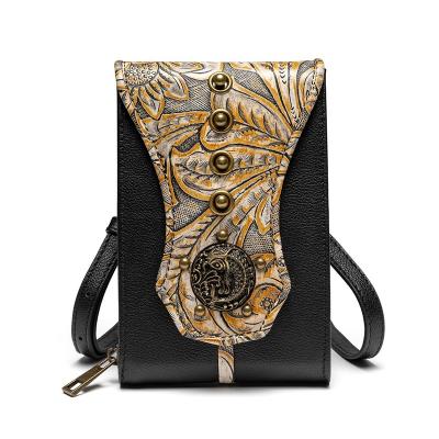 China Retro Fashion European Style Embossed Handbag Rivet Female Armpit Cell Phone Small Square Bag Lash Single Shoulder Messenger Bag for sale