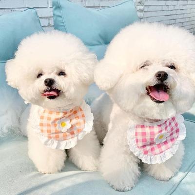 China Cute Dog Plaid Flower Lace Bandanas Pet Saliva Towel Stocked Adjustable Scarf From Central Statistical Institute Korea Latest Style for sale