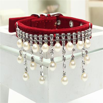 China Wholesale Handmade JEWELED Accessories Diamond Bling Pearl Cat Pet Dog Collar Accessories for sale