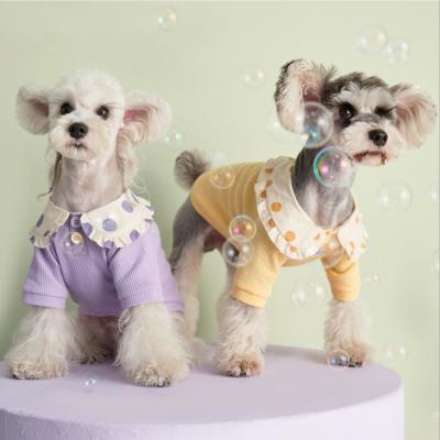 China Factory Fashion Stocked Pet Clothes Wholesale Dogs Dot Doll Collar Pure Color T-Shirts for sale