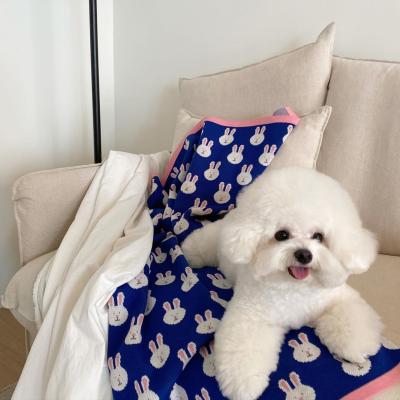 China Cute Soft Autumn Winter Dog Blanket Thicken Warm Bunny Knitted Blanket Dog Pet Blanket INS Removable Hot Sale for sale