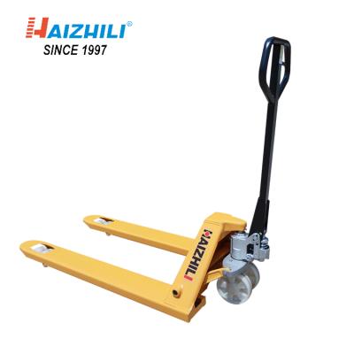 China Haizhili Factory 685 Overall Width 2500kg Manual Hydraulic Hand Pallet Truck Jacks for sale