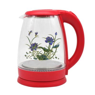 China 360 Degree High Boron Glass Pot Red Plastic Electric Boiling Low Rotation Glass Kettle 1.8L 1500W Automatic Power Off Function for sale