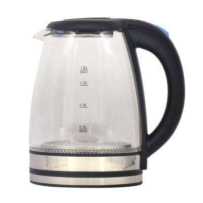 China 360 Degree Rotation Home Appliances 1.8L Stylish Glass Electric Kettle Base Stainless Steel With Black Plastic 1500W for sale