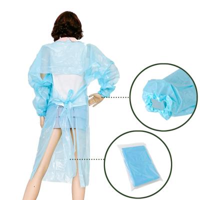 China Wterproof CPE/PE Disposable Isolation Apron Long Sleeves With String for sale