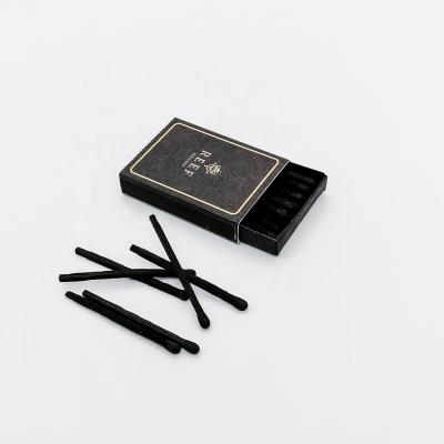 China Promotion / Hotel / Advertising / Lighting Custom Small Matches Safety Box Black Wooden Matches With Black Head for sale