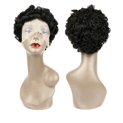 China Real Wig Short African Curly Pixie Curly 13*1 Lace Hair Wig Hair Lace Head Wrap for sale