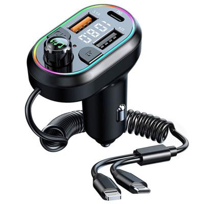 China PD25W Fast Charger Newest Bluetooth Car FM Transmitter 2 in 1 Cable MP3 Player 11 Modes Charging Ambient Lighting for sale