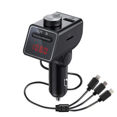 China Come With One For Three Cable Charging LUTU 2022 New Car MP3 Player Charger Kit Black Bluetooth FM Wireless Handsfree FM Transmitter Usb Charger for sale