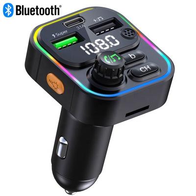 China Car Mp3 FM Transmitter Multifunctional USB 22.5W Support U Disk TF Card Bluetooth 5.0 Super Fast Charging FM Transmitter With Type-C Port for sale