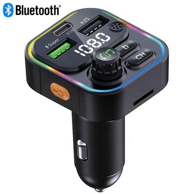 China New 22.5W USB CHARGER FM Transmitter Wireless Handsfree Charger Super Fast Charging Colorful Car Bluetooth Lights MP3 Player For Car for sale