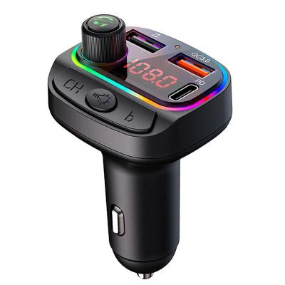 China Factory Outlet Multifunctional Dual USB Car FM Transmitter High Quality Charging Type C QC3.0/1A Car Modulator Bluetooth FM Transmitter for sale