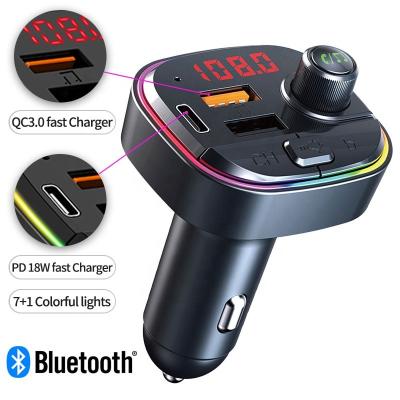 China LUTU PD18W Quick Charger New C13 mp3 player bluetooth car fm transmitter usb palladium palladium QC3.0 charger with 7+1 colorful lights for sale