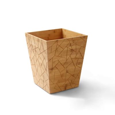 China Modern Design Waste Paper Sustainable Home Custom Hotel Furniture Decorative Solid Bamboo Recycling Bin for sale