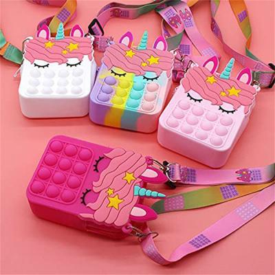 China 100% Food Grade Silicone Unicorn Silicone Rodent Pioneer Messenger Bag Children's Mini Key Case Coin Purse Cute Press Bubble Music for sale