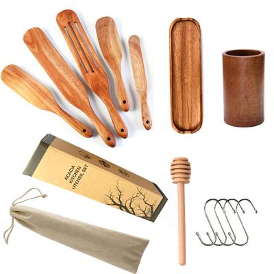 China Cheap Viable Wooden Spatula Set Teak Acacia Kitchen Cookware Tool Kitchen Utensil Mixing Function Set for sale