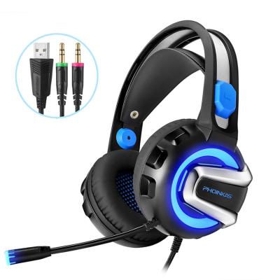 China Stereo Headband PC Gaming Headset With Mic And LED Lights Noise Cancel Earbuds For Computer Gamer for sale