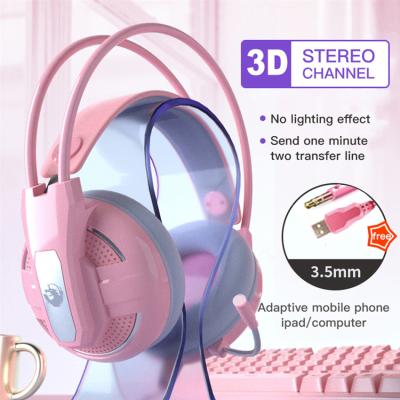 China Earphone Girl Pink PS4 Headphone Headset Wired Stereo Noise Canceling Gaming Earbuds With Mic&LED Light For Laptop/Xbox One/Controller for sale