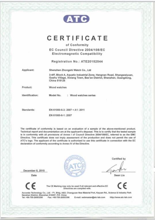 CE certificate for wood watch - Shenzhen Zhongshi Watch Co.,Ltd