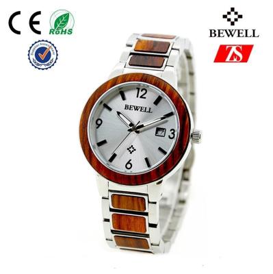 China Bewell Wood And Stainless Steel Wrist Watches Waterproof For Gentleman for sale