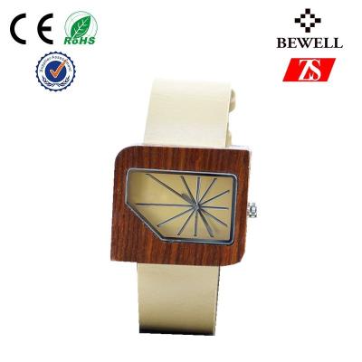 China Square Shape Wooden Face Watch With Changable Leather Band for sale