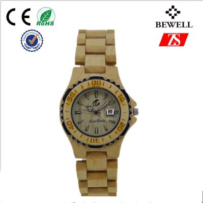 China Bewell Natural Bamboo Wrist Watch Custom With Quartz Movement for sale