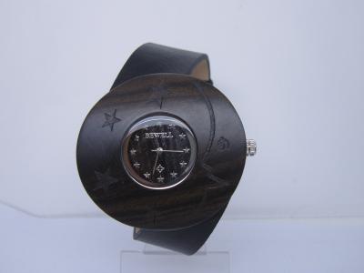 China Customized Black Sandal Wooden Watch With Leather Band And Laser Logo for sale