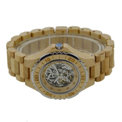 China Maple Color Automatic Wooden Watch , Harden Glass Waterproof Wood Watch for sale