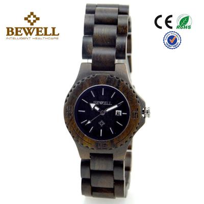 China BEWELL Fashion Quartz Wood Watch , Black Sandalwood wood face watch for sale