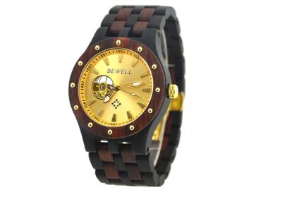 China Automatic Movement Gold Dial Bewell Wood Watch Man , Sandalwood Case And Band for sale