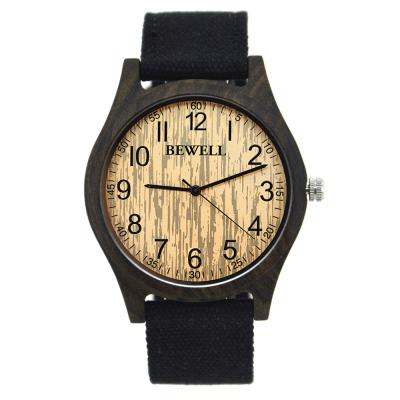 China Eco - Friendly Black Mens Wooden Watch With Canvas Strap / Water Resistant Wood Watch for sale