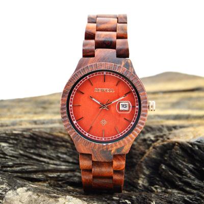 China Elegant Wooden Engraved Watches / Wooden Wrist Watches With Red Sandal Wood for sale