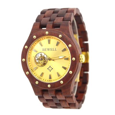 China Golden Dial Luxury Automatic Wooden Mechanical Watches With Wooden Band for sale