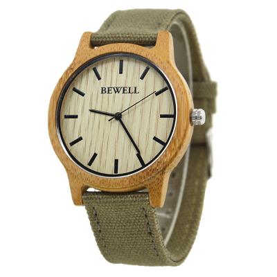 China Custom Bewell Mens Watches , Mens Bamboo Wooden Watch With Leather Band for sale