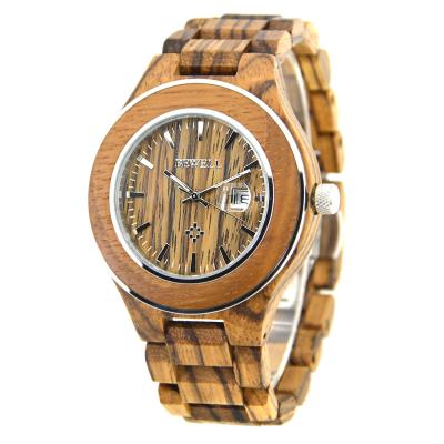 China Zebra Wood And Steel Watches , Water Resistant Wooden Watches Engraved Japan Movement for sale