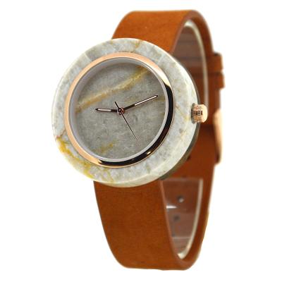 China Ivory White Marble Stone Dial/ Japanese Quartz Wood Watch With Genuine Leather Strap for sale