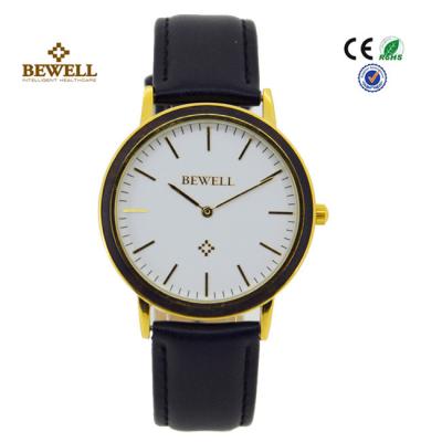 China Black Sandalwood And Matte Black Stainless Steel Wrist Watches With Leather Starps for sale