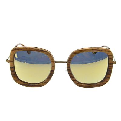 China Special Metal Frame zebra Wooden Polarized Sunglasses , FSC handmade wooden glasses for sale