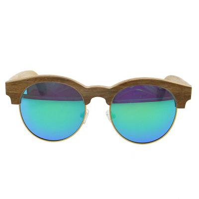 China Half Round Metal Koa Wooden Polarized Sunglasses In Blue UV400 Lens for sale