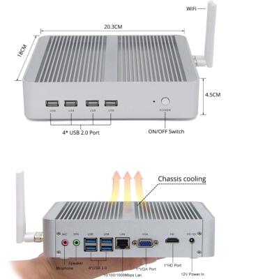 China Fanless+Aluminum Alloy Metal Case PC Intel Core i3 8145U Win10 Quad Core Mini Core i3 8145U Win10 Core 8 Wires 2*DDR4 mSATA M.2 Mini Desktop Computer for sale