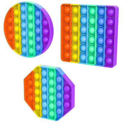 China Fast Delivery Wholesa lelatest rainbow fidgety person toys 2022 soft colorful silicone push bubble play sensory squeeze toy for sale